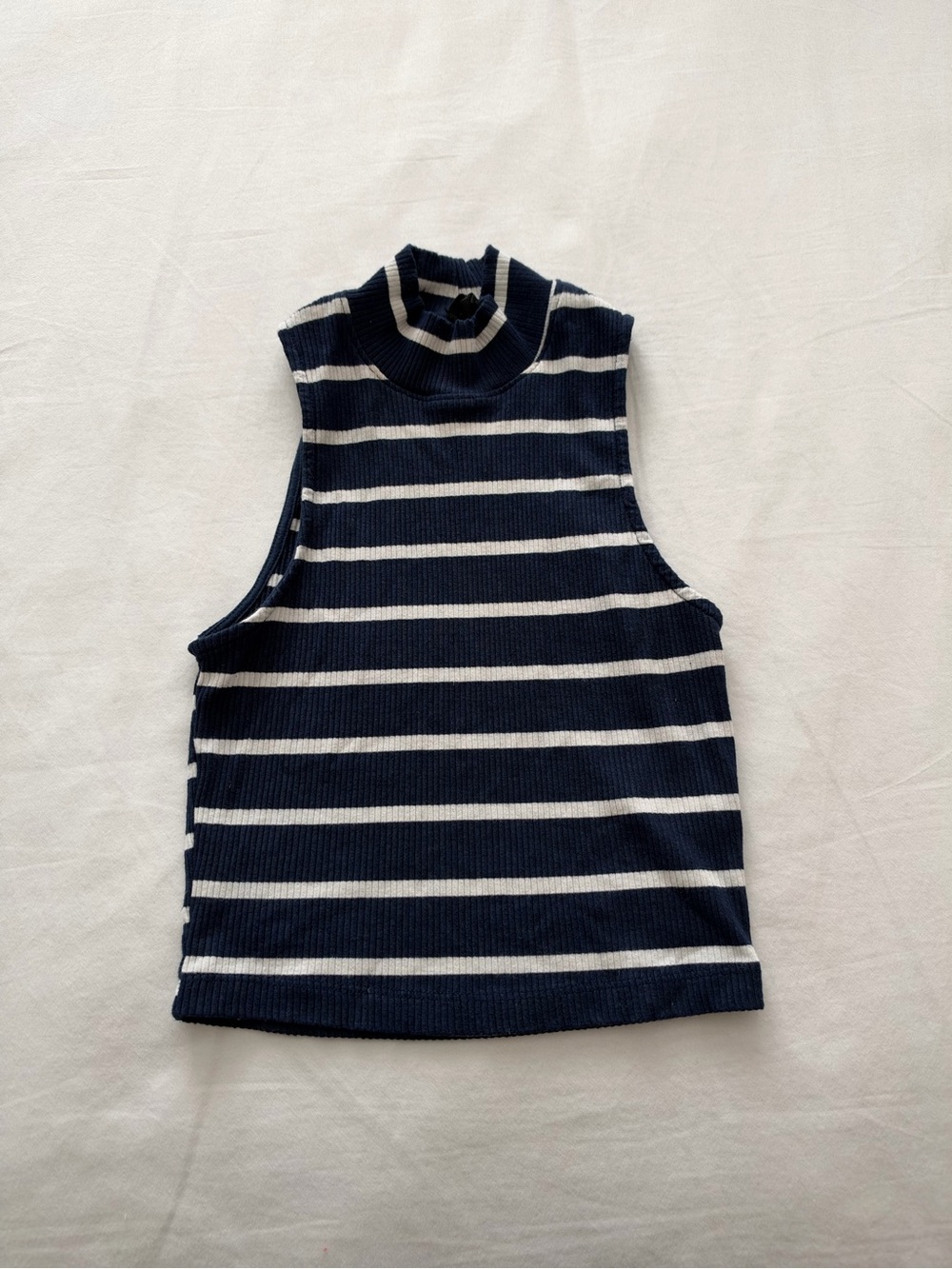 Abercrombie & Fitch Navy & White Striped Mock Neck Tank